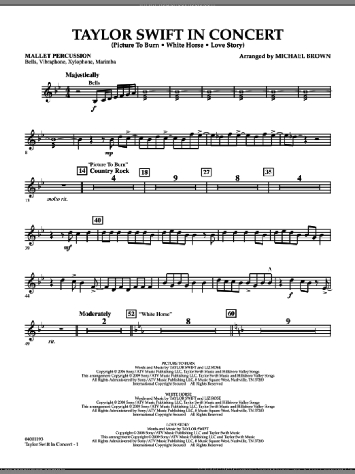 Taylor Swift, in concert sheet music for concert band (mallet percussion) by Taylor Swift and Michael Brown, intermediate skill level