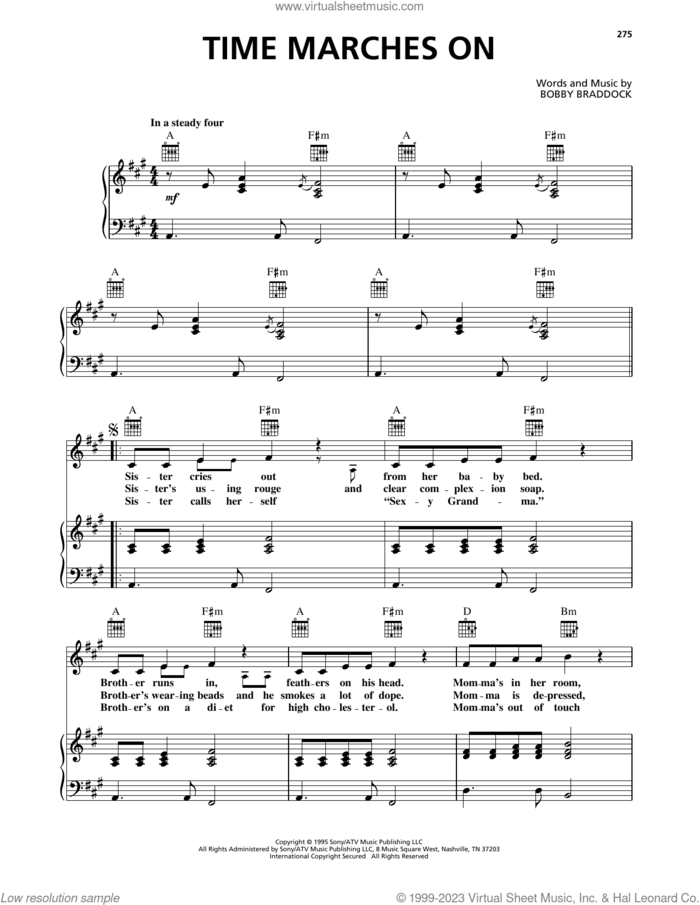 Time Marches On sheet music for voice, piano or guitar by Tracy Lawrence and Bobby Braddock, intermediate skill level