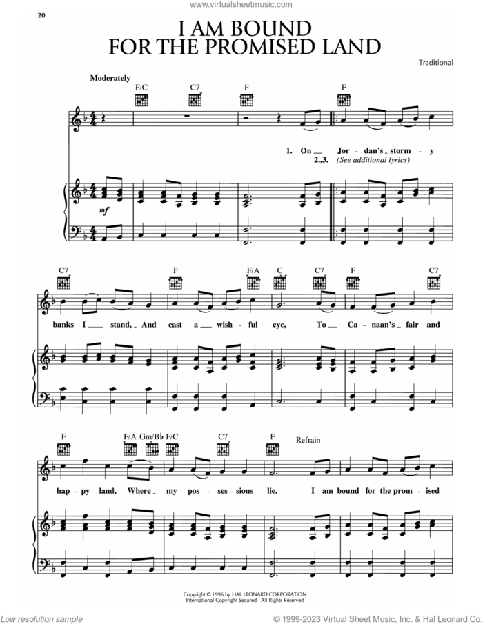 I Am Bound For The Promised Land sheet music for voice, piano or guitar, intermediate skill level