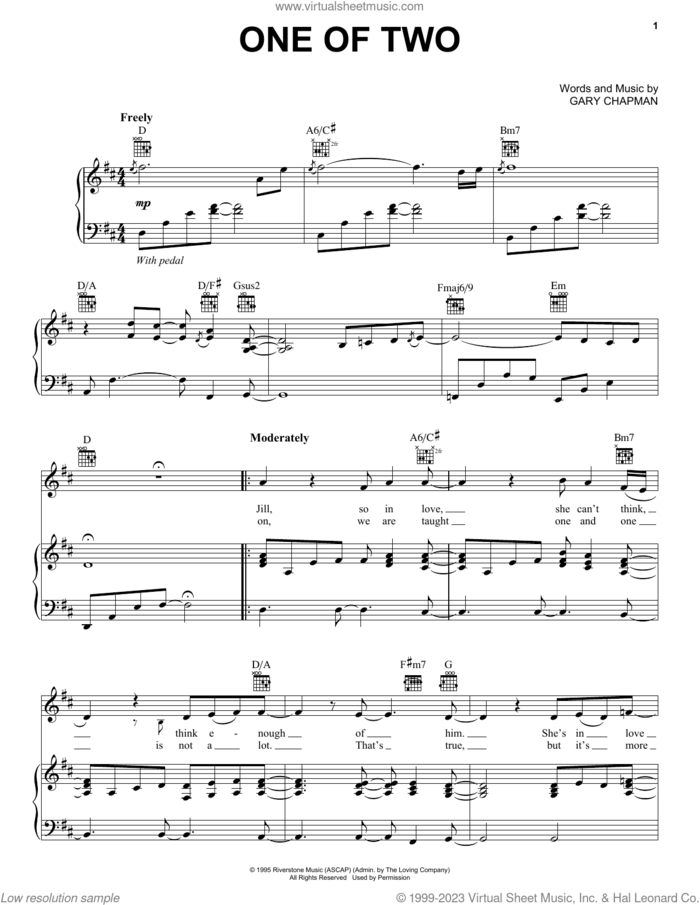 One Of Two sheet music for voice, piano or guitar by Gary Chapman, wedding score, intermediate skill level