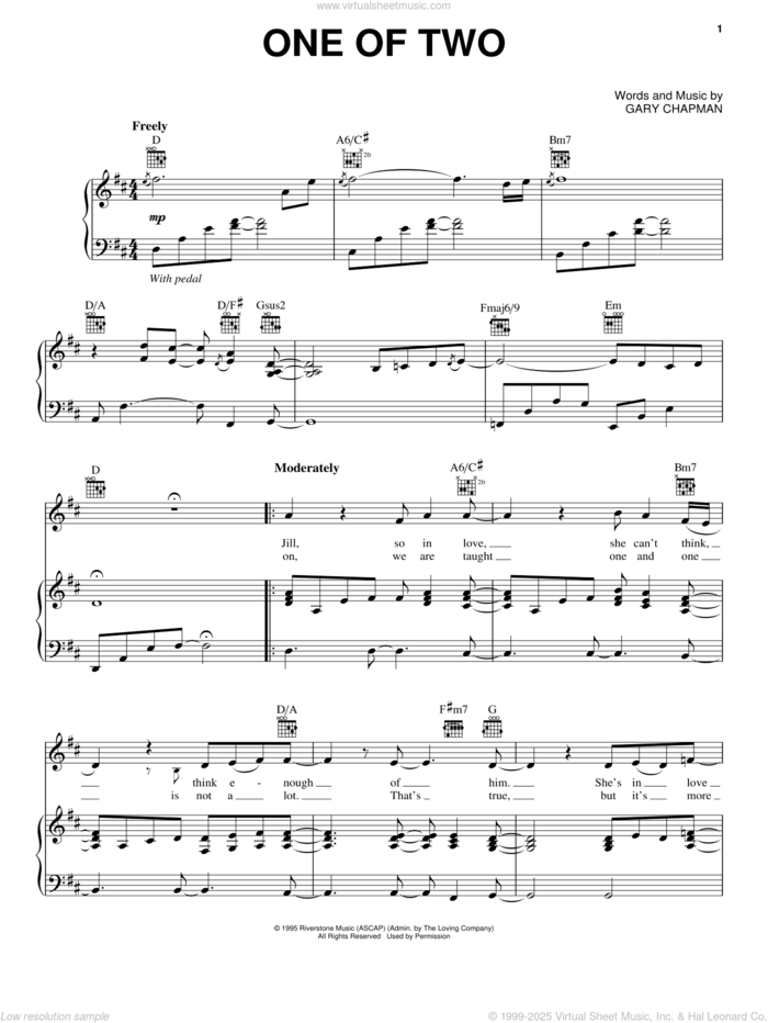 One Of Two sheet music for voice, piano or guitar by Gary Chapman, wedding score, intermediate skill level