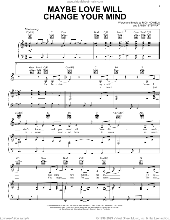 Maybe Love Will Change Your Mind sheet music for voice, piano or guitar by Stevie Nicks, Rick Nowels and Sandy Stewart, intermediate skill level