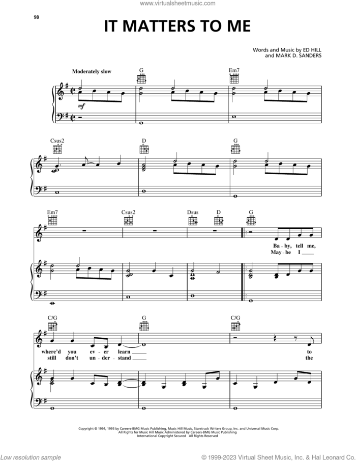 It Matters To Me sheet music for voice, piano or guitar by Faith Hill, Ed Hill and Mark D. Sanders, intermediate skill level
