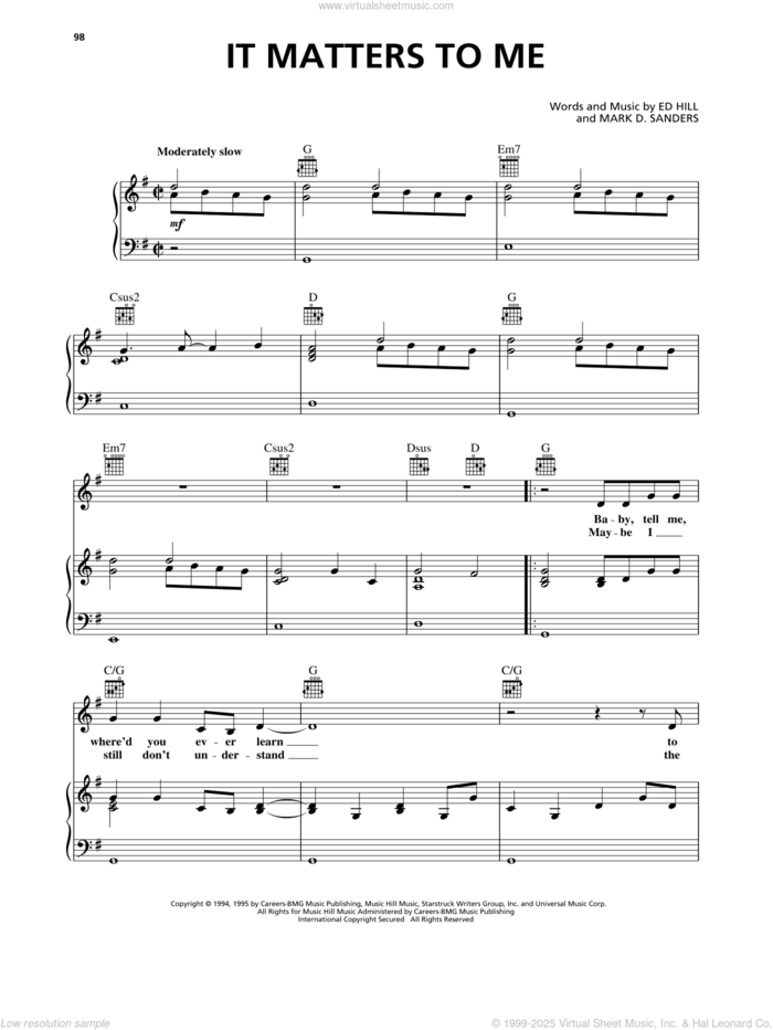 It Matters To Me sheet music for voice, piano or guitar by Faith Hill, Ed Hill and Mark D. Sanders, intermediate skill level