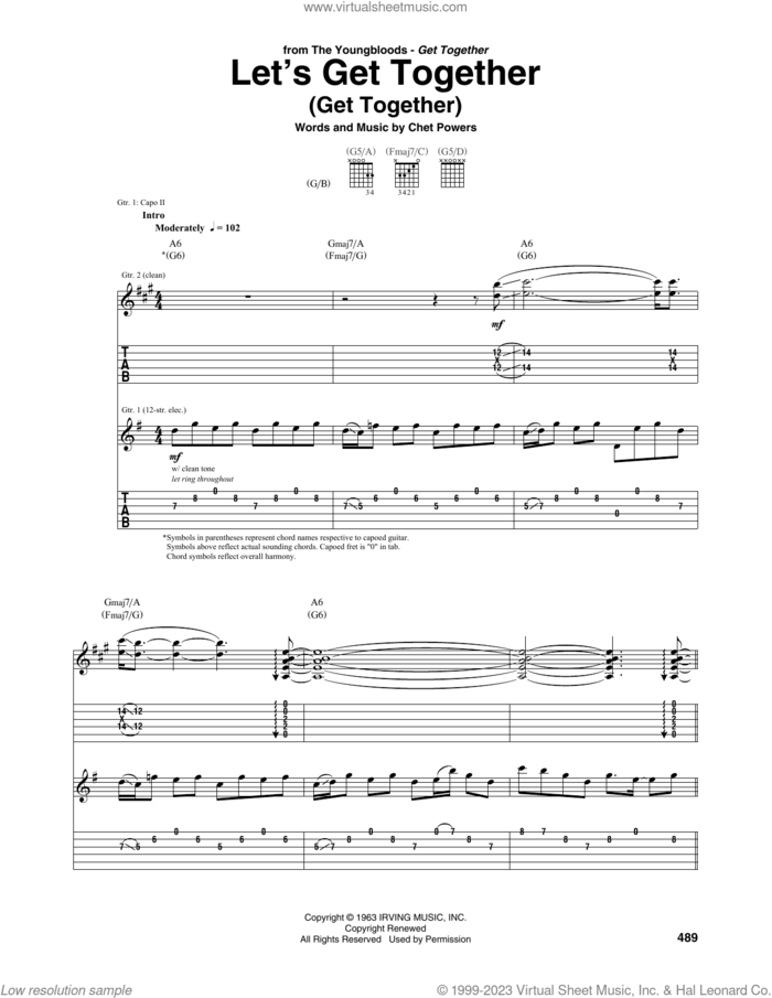 Let's Get Together (Get Together) sheet music for guitar (tablature) by The Youngbloods, big mountain, Indigo Girls and Chet Powers, intermediate skill level