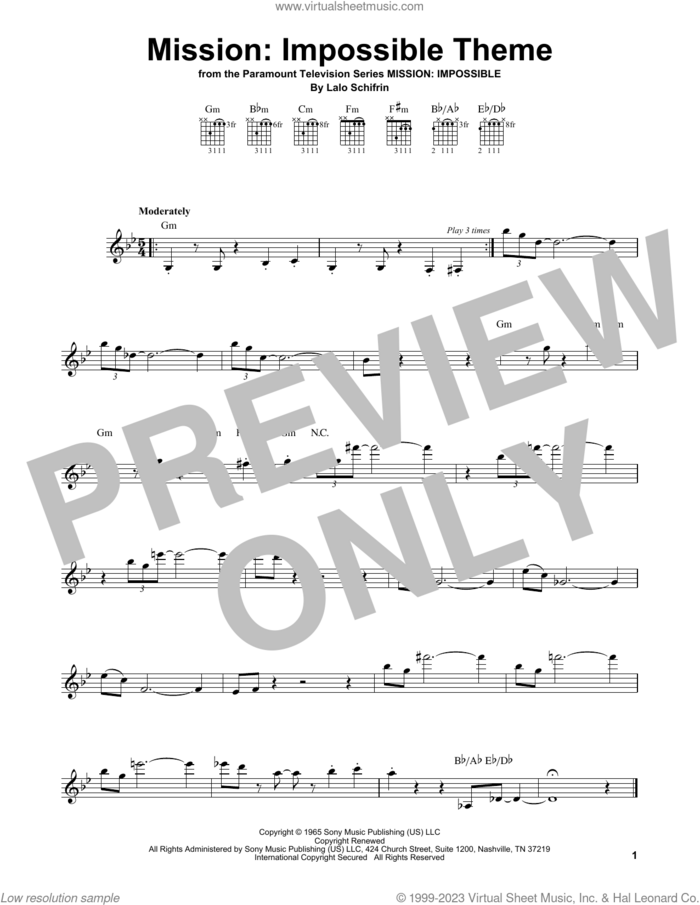 Mission: Impossible Theme sheet music for guitar solo (chords) by Lalo Schifrin, easy guitar (chords)
