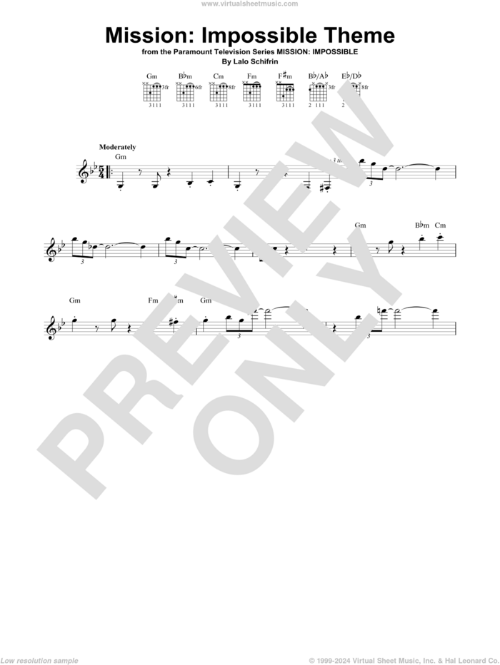 Mission: Impossible Theme sheet music for guitar solo (chords) by Lalo Schifrin, easy guitar (chords)