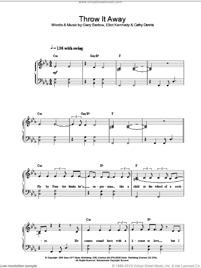 Throw It Away, (intermediate) sheet music for piano solo by Delta Goodrem, intermediate skill level
