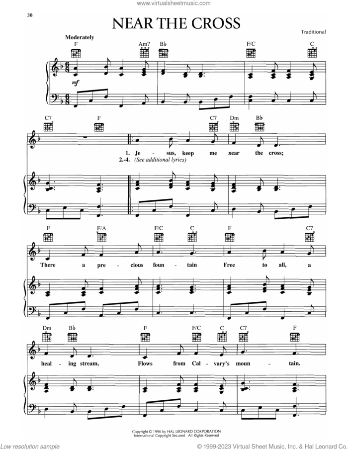 Near The Cross sheet music for voice, piano or guitar by William H. Doane and Fanny Crosby, intermediate skill level