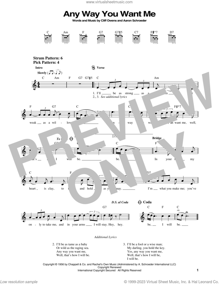 Any Way You Want Me sheet music for guitar solo (chords) by Elvis Presley, Aaron Schroeder and Cliff Owens, easy guitar (chords)