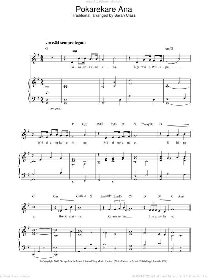 Pokarekare Ana sheet music for voice, piano or guitar by Hayley Westenra, intermediate skill level