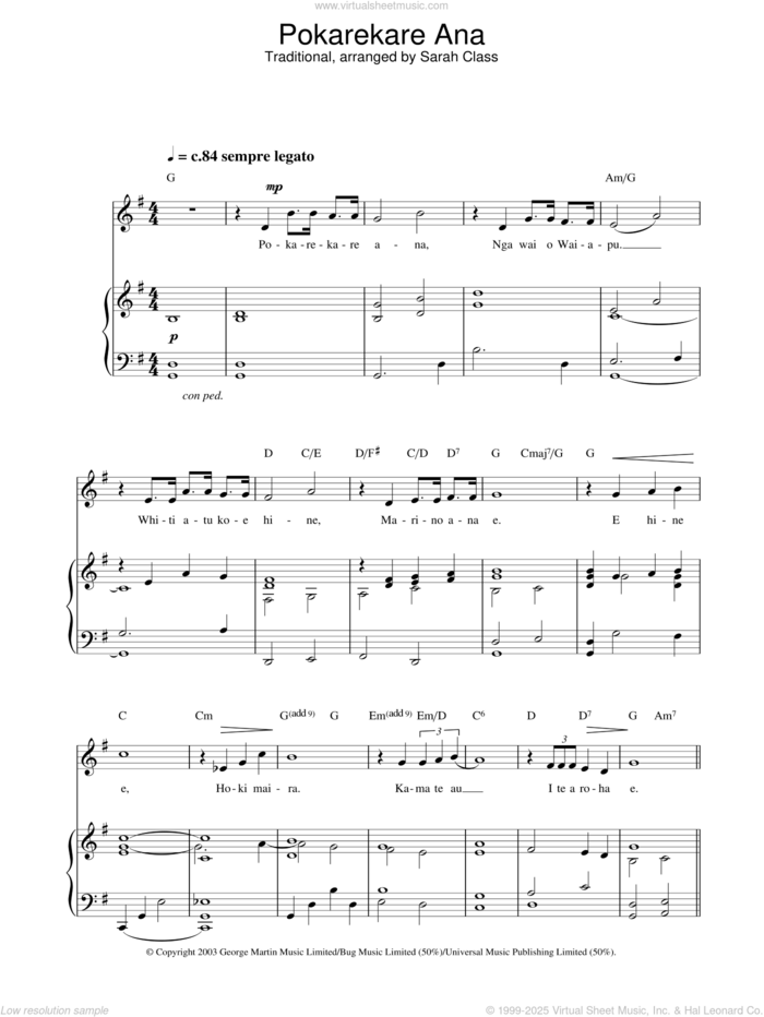 Pokarekare Ana sheet music for voice, piano or guitar by Hayley Westenra, intermediate skill level