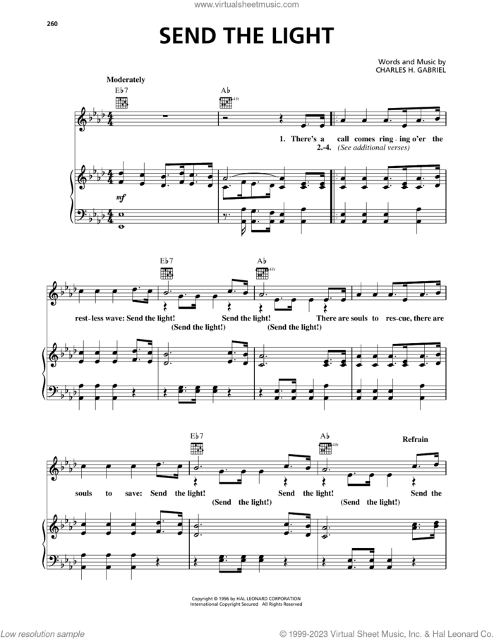 Send The Light sheet music for voice, piano or guitar by Charles H. Gabriel, intermediate skill level