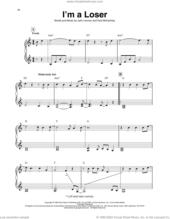 I'm A Loser (arr. Maeve Gilchrist) sheet music for harp solo by The Beatles, Maeve Gilchrist, John Lennon and Paul McCartney, intermediate skill level
