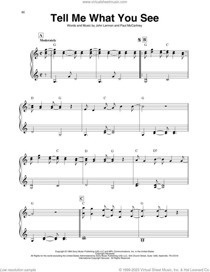 Tell Me What You See (arr. Maeve Gilchrist) sheet music for harp solo by The Beatles, Maeve Gilchrist, John Lennon and Paul McCartney, intermediate skill level