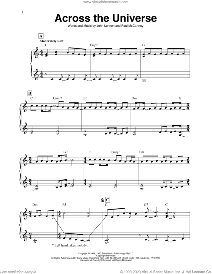 Across The Universe (arr. Maeve Gilchrist) sheet music for harp solo by The Beatles, Maeve Gilchrist, John Lennon and Paul McCartney, intermediate skill level