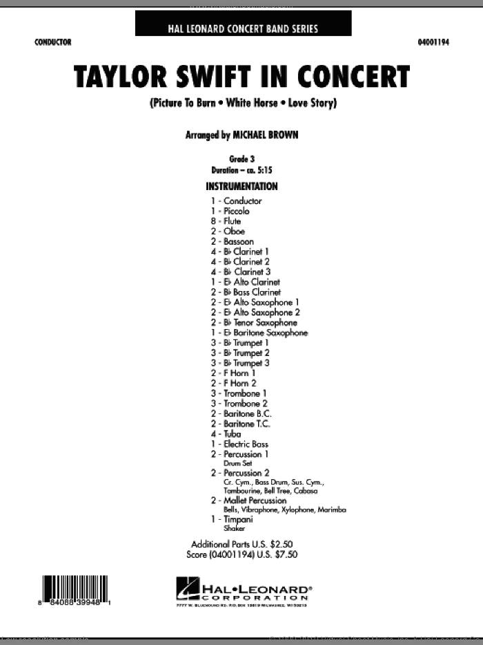 Taylor Swift - In Concert (COMPLETE) sheet music for concert band by Taylor Swift and Michael Brown, intermediate skill level