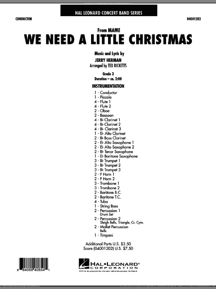We Need a Little Christmas (from 'Mame') (COMPLETE) sheet music for concert band by Jerry Herman and Ted Ricketts, intermediate skill level