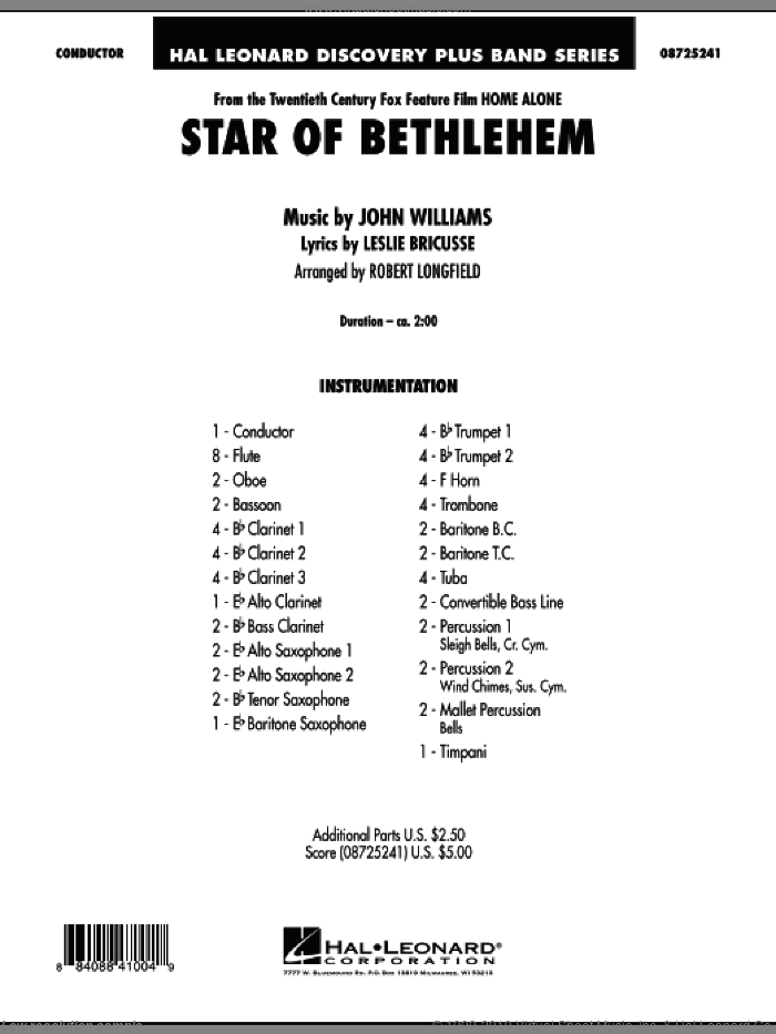 The Star of Bethlehem (from Home Alone) (COMPLETE) sheet music for concert band by John Williams, Leslie Bricusse and Robert Longfield, intermediate skill level