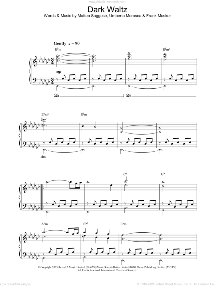Dark Waltz sheet music for voice, piano or guitar by Hayley Westenra, intermediate skill level