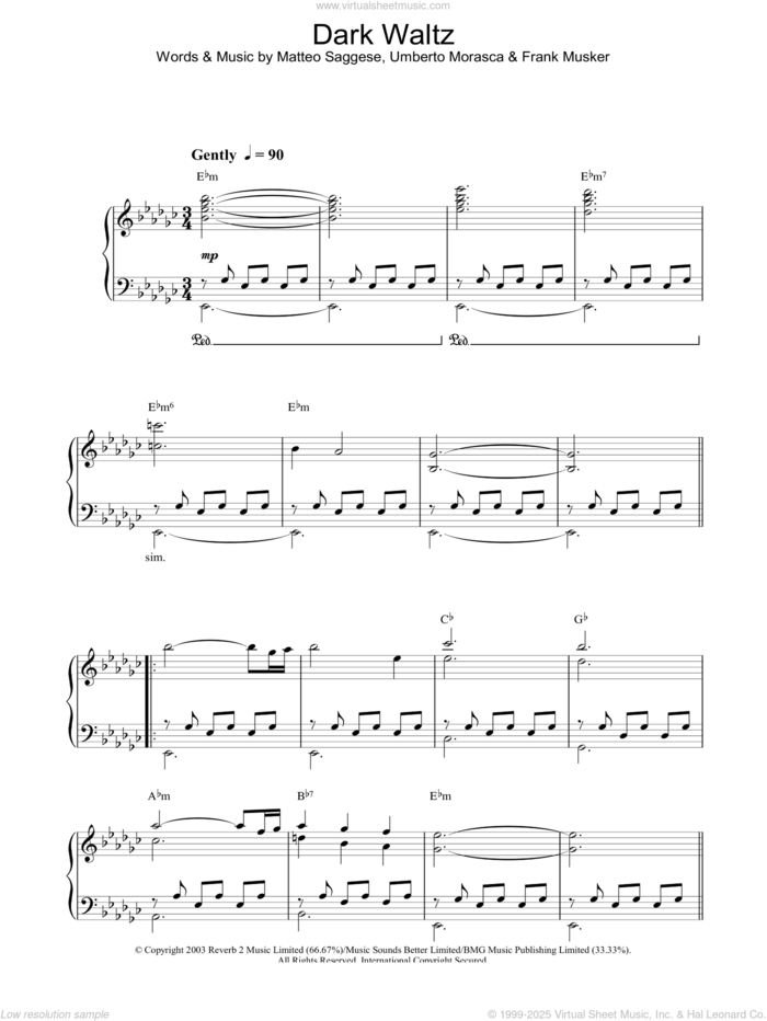 Dark Waltz sheet music for voice, piano or guitar by Hayley Westenra, intermediate skill level