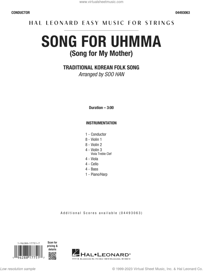 Song for UhmMa (Song for My Mother) (arr. Soo Han) (COMPLETE) sheet music for orchestra by Traditional Korean Folk Song and Soo Han, intermediate skill level