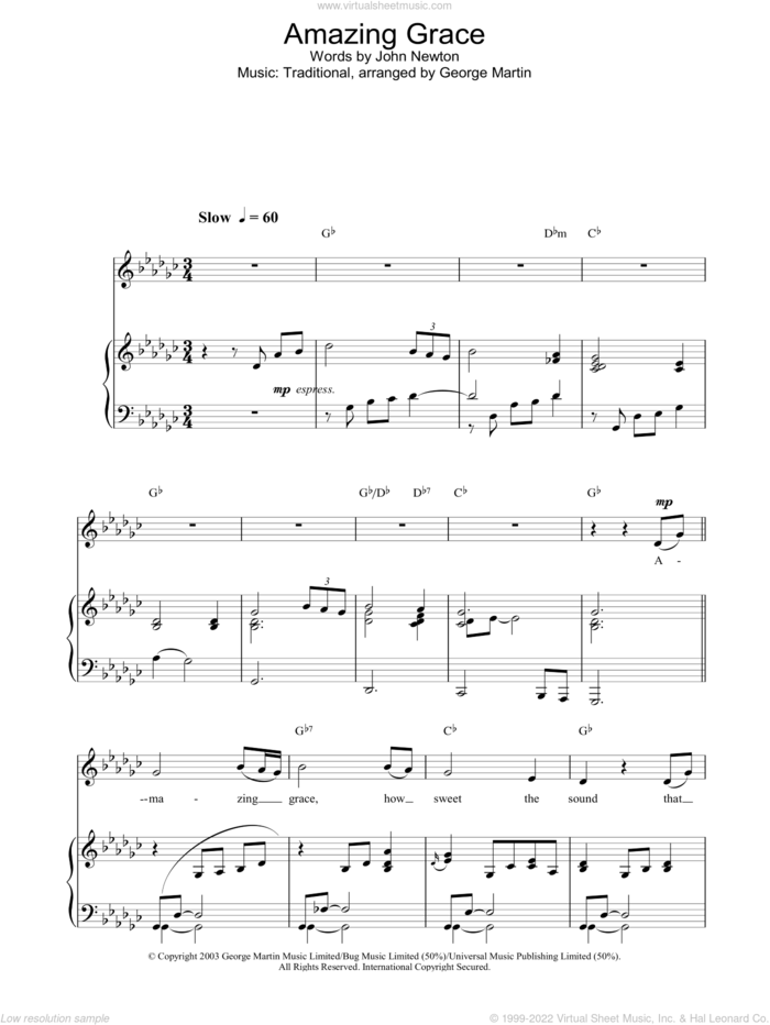 Amazing Grace sheet music for voice, piano or guitar by Hayley Westenra, John Newton and Miscellaneous, intermediate skill level