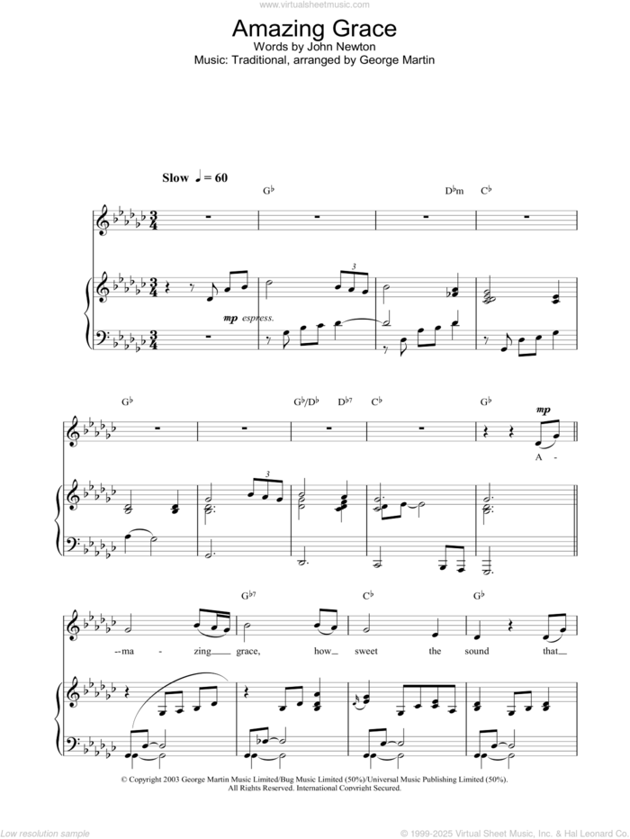 Amazing Grace sheet music for voice, piano or guitar by Hayley Westenra, John Newton and Miscellaneous, intermediate skill level