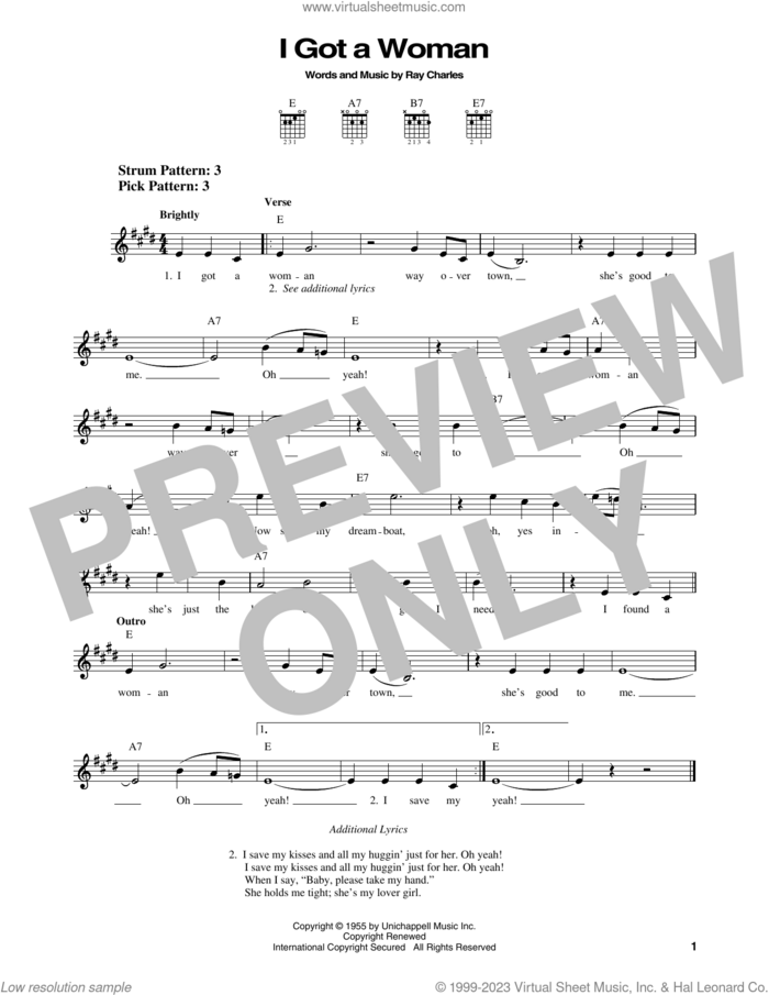 I Got A Woman sheet music for guitar solo (chords) by Elvis Presley, Ray Charles and Renald J. Richard, easy guitar (chords)
