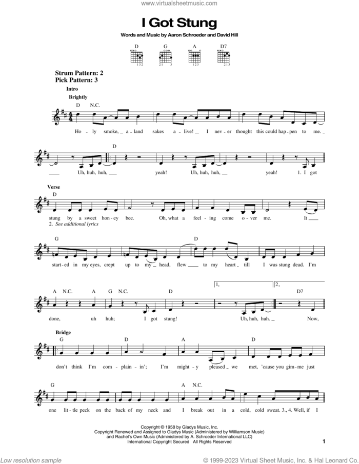 I Got Stung sheet music for guitar solo (chords) by Elvis Presley, Aaron Schroeder and David Hill, easy guitar (chords)