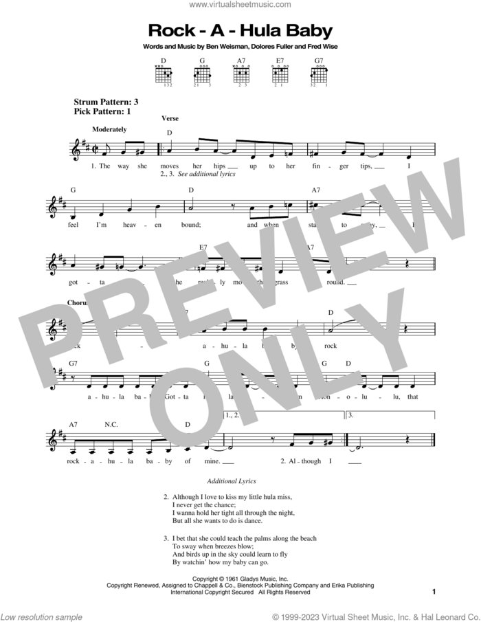Rock-A-Hula Baby sheet music for guitar solo (chords) by Elvis Presley, Ben Weisman, Dolores Fuller and Fred Wise, easy guitar (chords)