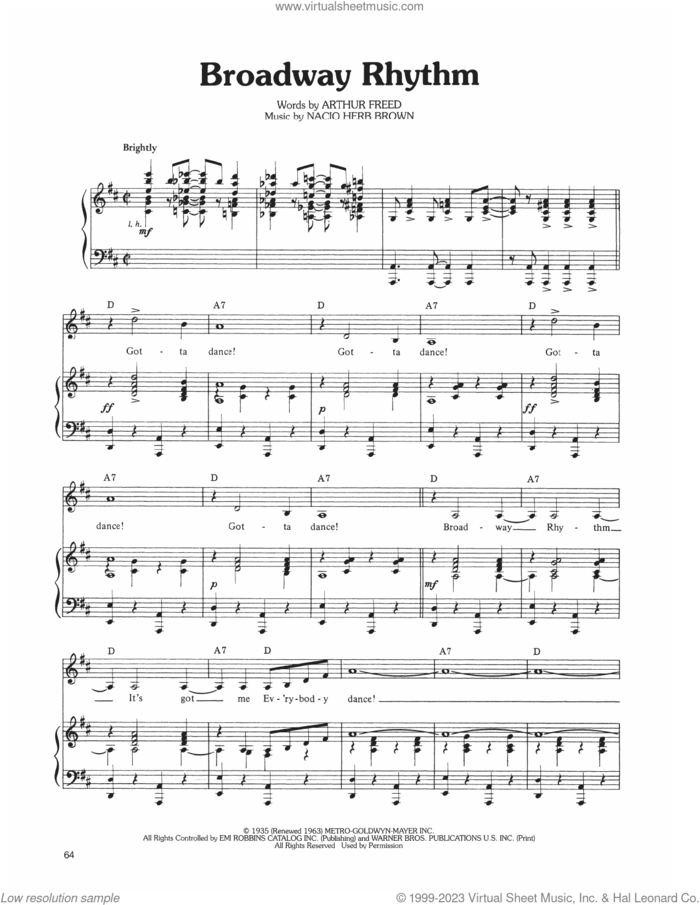 Broadway Rhythm sheet music for voice, piano or guitar by Judy Garland, Arthur Freed and Nacio Herb Brown, intermediate skill level