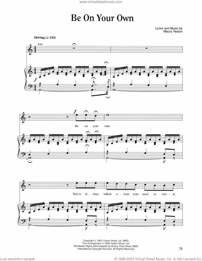 Be On Your Own (from Nine) sheet music for voice, piano or guitar by Maury Yeston, intermediate skill level