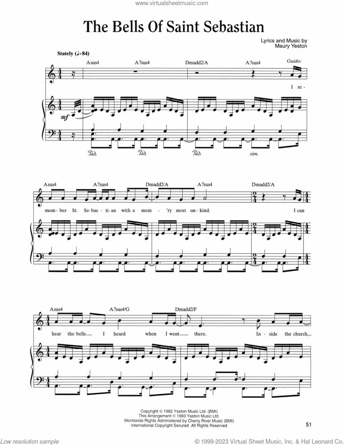 The Bells Of Saint Sebastian (from Nine) sheet music for voice, piano or guitar by Maury Yeston, intermediate skill level