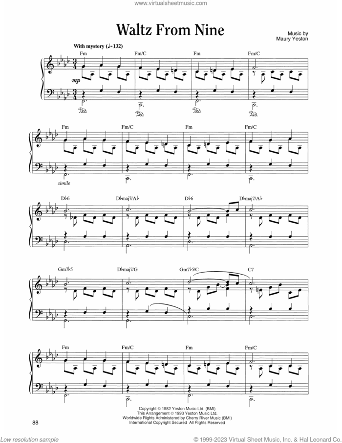 Waltz From Nine (from Nine) sheet music for piano solo by Maury Yeston, intermediate skill level