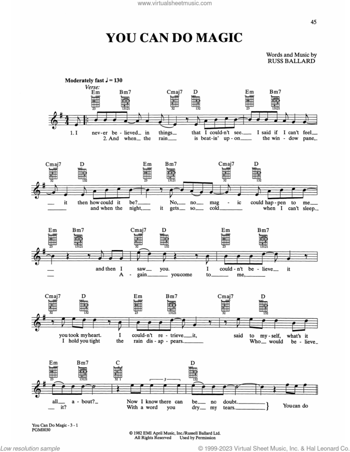 You Can Do Magic sheet music for guitar solo (chords) by America and Russ Ballard, easy guitar (chords)
