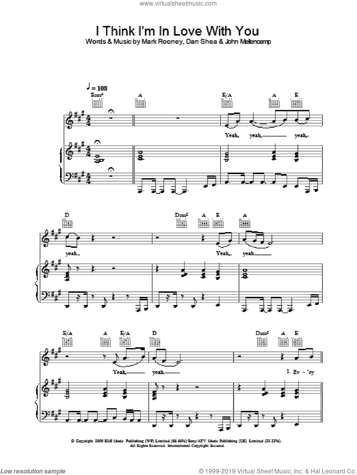 I Think I'm In Love With You sheet music for voice, piano or guitar by Jessica Simpson, intermediate skill level