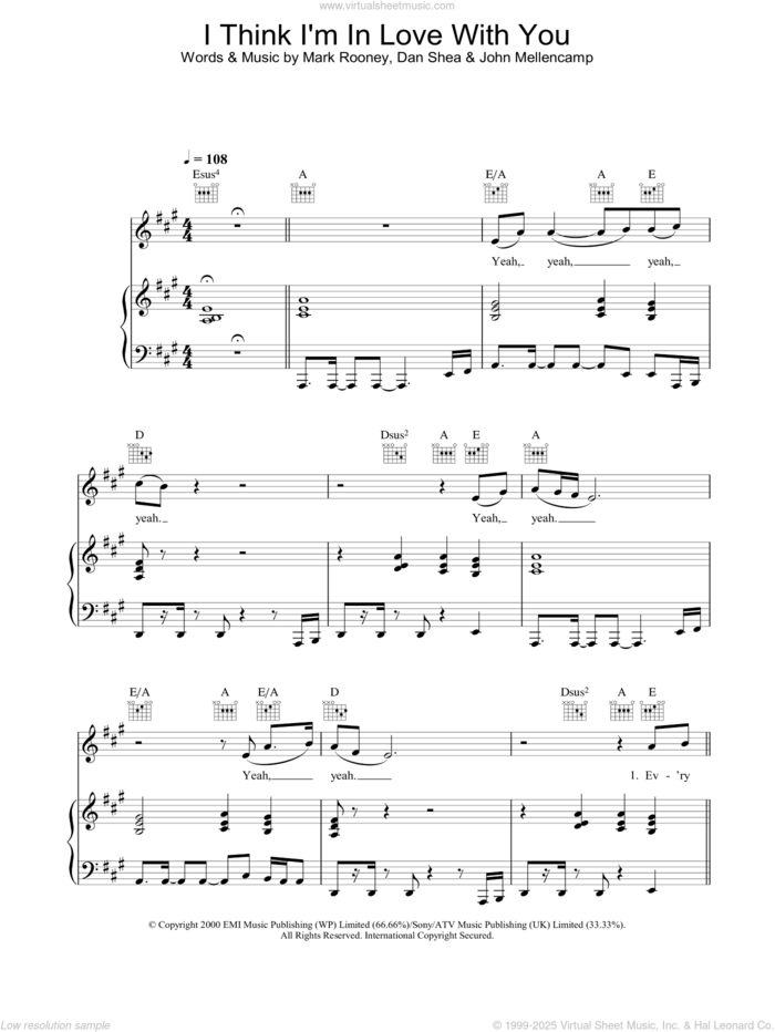 I Think I'm In Love With You sheet music for voice, piano or guitar by Jessica Simpson, intermediate skill level