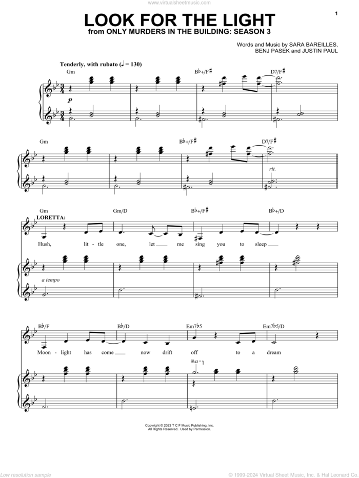 Look For The Light (from Only Murders In The Building: Season 3) sheet music for voice and piano by Meryl Streep and Ashley Park, Ashley Park, Meryl Streep, Benj Pasek, Justin Paul and Sara Bareilles, intermediate skill level