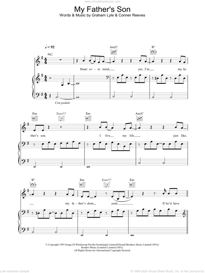 My Father's Son sheet music for voice, piano or guitar by Graham Lyle, intermediate skill level
