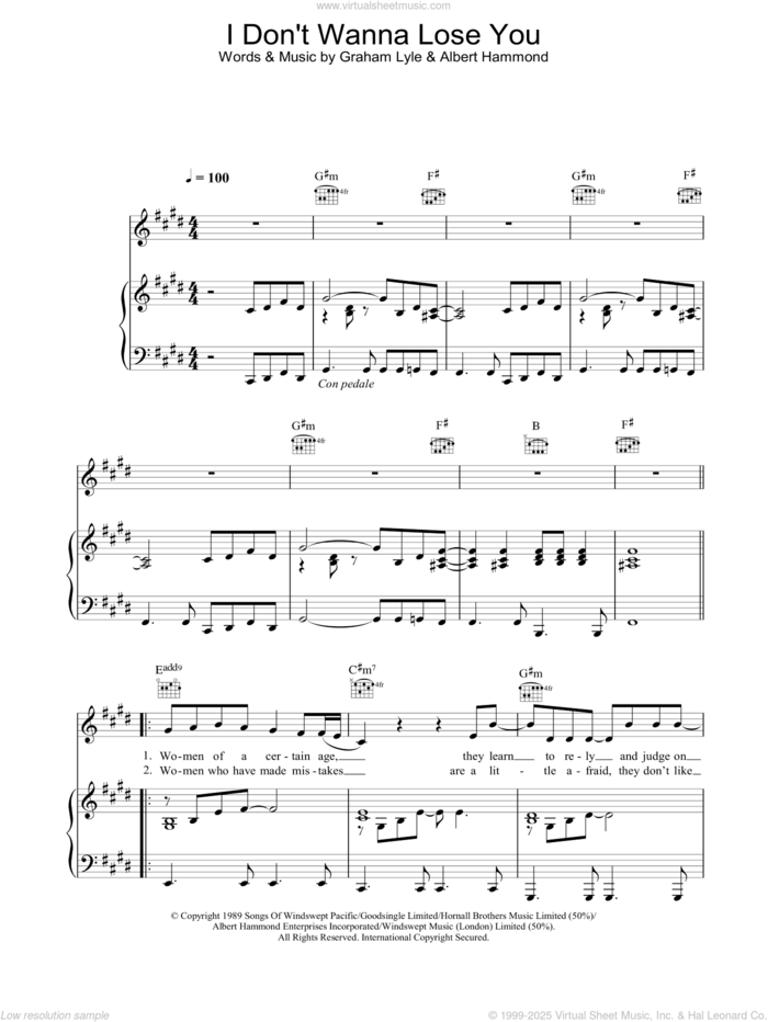 I Don't Wanna Lose You sheet music for voice, piano or guitar by Graham Lyle, intermediate skill level