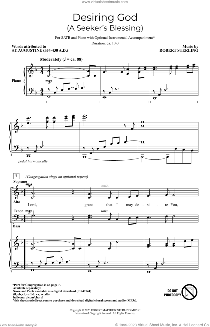 Desiring God (A Seeker's Blessing) sheet music for choir (SATB: soprano, alto, tenor, bass) by Robert Sterling and St. Augustine, intermediate skill level
