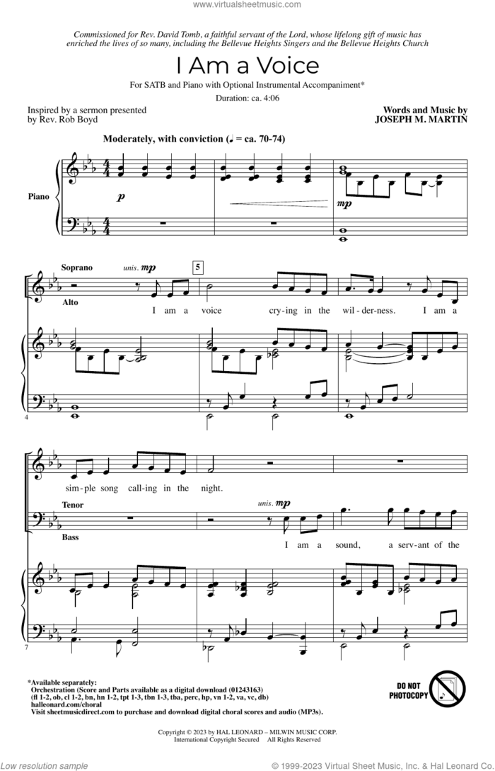 I Am A Voice sheet music for choir (SATB: soprano, alto, tenor, bass) by Joseph M. Martin, intermediate skill level