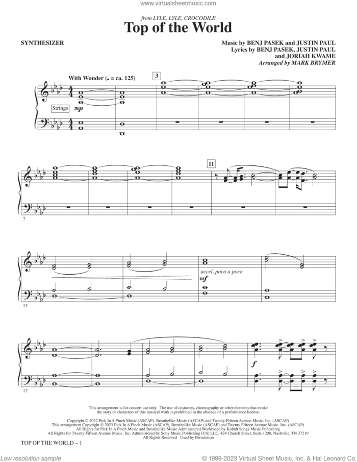 Top Of The World (from Lyle, Lyle, Crocodile) (arr. Mark Brymer) (complete set of parts) sheet music for orchestra/band (Rhythm) by Mark Brymer, Benj Pasek, Joriah Kwame, Justin Paul and Shawn Mendes, intermediate skill level