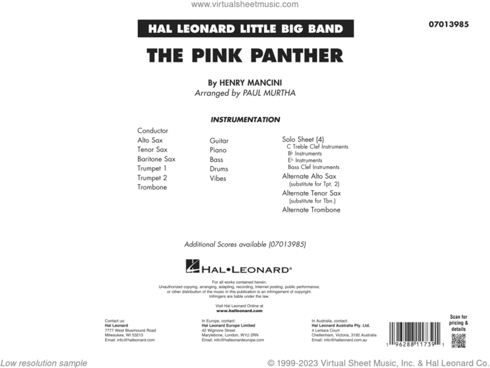 The Pink Panther (arr. Paul Murtha) (COMPLETE) sheet music for jazz band by Paul Murtha and Henry Mancini, intermediate skill level