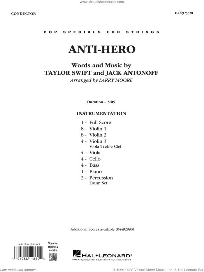 Anti-Hero (arr. Larry Moore) (COMPLETE) sheet music for orchestra by Taylor Swift, Jack Antonoff and Larry Moore, intermediate skill level