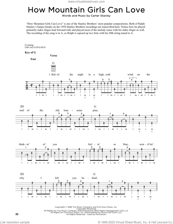 How Mountain Girls Can Love (arr. Fred Sokolow) sheet music for banjo solo by The Stanley Brothers, Fred Sokolow and Carter Stanley, intermediate skill level