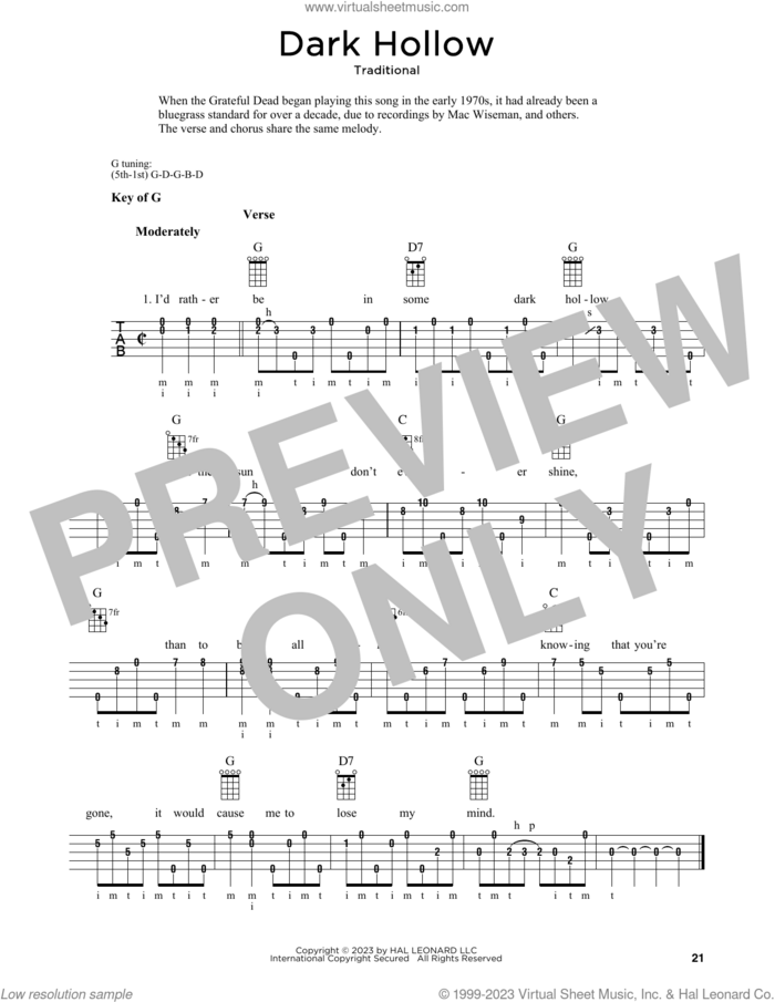Dark Hollow (arr. Fred Sokolow) sheet music for banjo solo  and Fred Sokolow, intermediate skill level