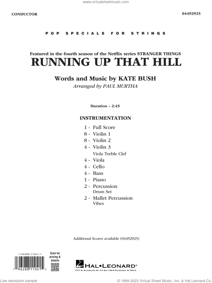 Running Up That Hill (arr. Paul Murtha) (COMPLETE) sheet music for orchestra by Paul Murtha and Kate Bush, intermediate skill level