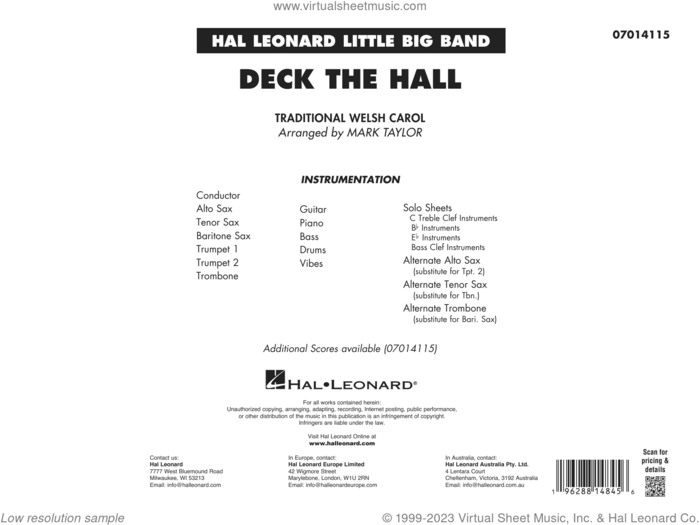 Deck The Hall (arr. Mark Taylor) (COMPLETE) sheet music for jazz band by Mark Taylor and Miscellaneous, intermediate skill level